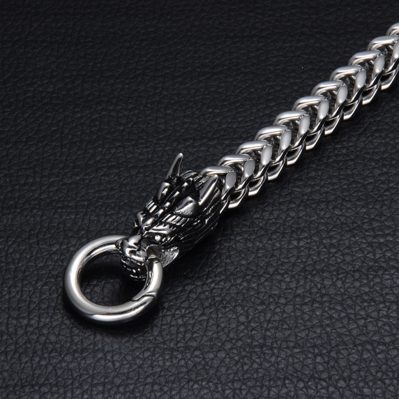 Mens 316L Stainless Steel Foxtail Chinese Style Dragon Chain Bracelet