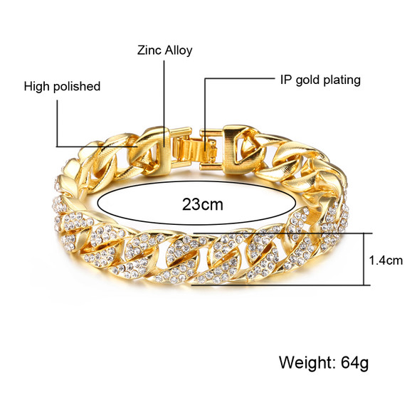 Men's Thick Full Lab Diamond Micro Pave 14k Gold Miami Cuban Link Chain Bracelet