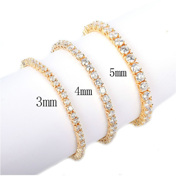 24k Iced Simulate Diamond Rose Gold Silver Tennis Chain Hip Hop Bracelet 