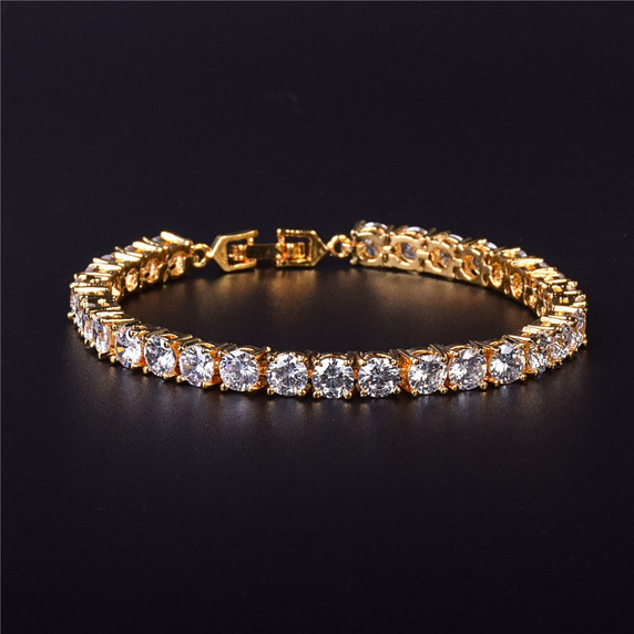 24k Iced Simulate Diamond Rose Gold Silver Tennis Chain Hip Hop Bracelet 