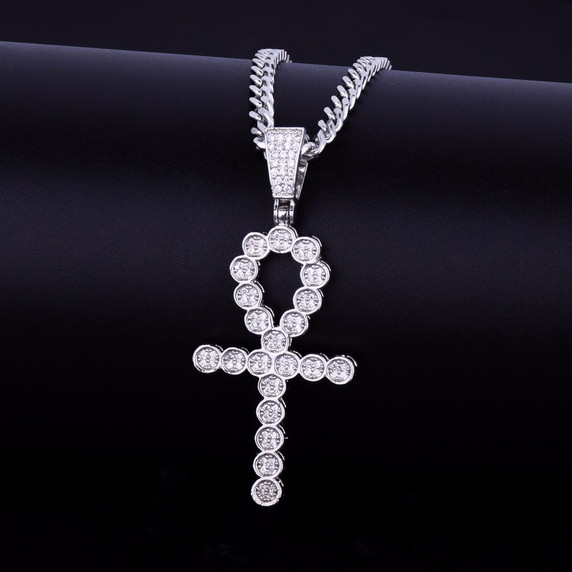 .925 Silver Ankh Cross Pendant Chain Necklace