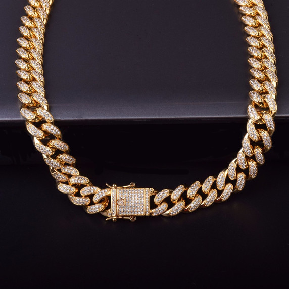 24k Gold Box Lock Cuban Link Chain 