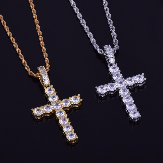 The Classic | 22k Gold 925 Silver 4 Prong Set Flooded Ice Hip Hop Cross Pendant