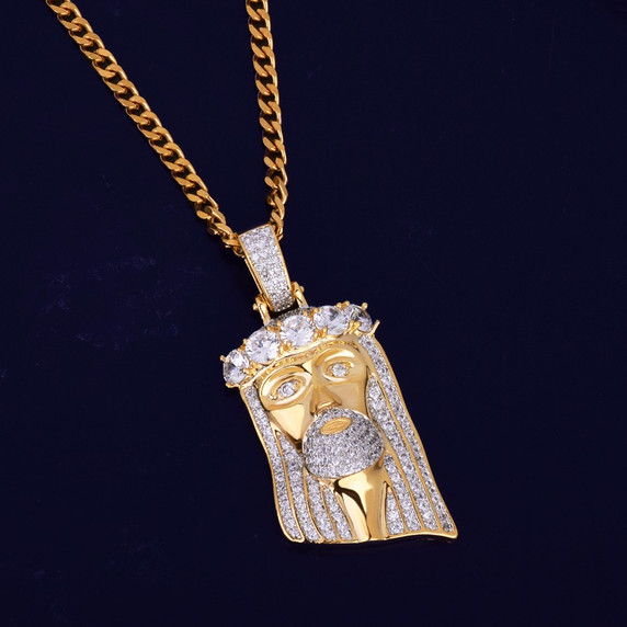 18k Gold .925 Silver Hip Hop God Of Salvation Jesus Head Piece Pendant Chain Necklace 