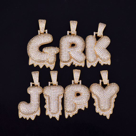 Iced Bling Custom Name White Drip Bubble Letters Initial Chain Pendant Necklace