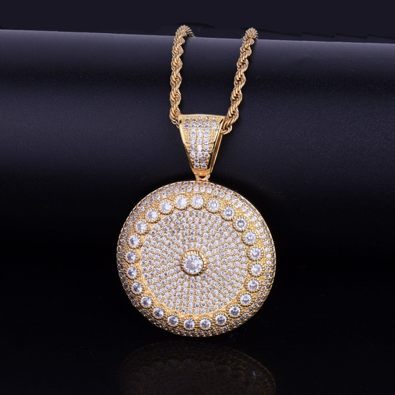 Flooded Ice AAA Micro Pave Round Solitaire 18k Gold .925 Silver Big Boy Hip Hop Medallion Pendant 