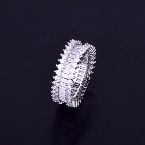 .925 Silver Baguette Stone Flooded Ice Stone Ring