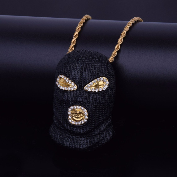 Micro Pave 14k Gold Silver Masked Goon Pendant Chain Necklace
