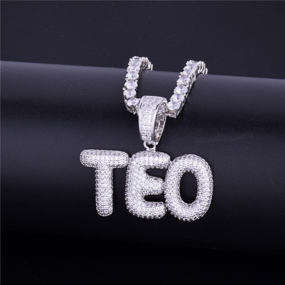 AAA True 18k 925 Silver Micro Pave Custom Name Small Bubble Letters Pendant Chain Necklace