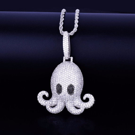 Flooded Ice 18k Gold .925 Silver Octopus Hip Hop Pendant Chain Necklace