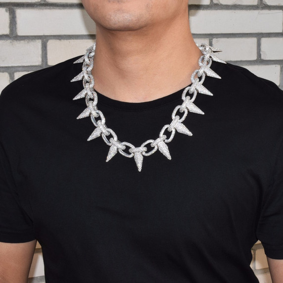 Mens Iced Out Heavy Hip Hop Punk Rivet Choker Style Bling AAA Lab Diamond Hip Hop Chain Necklace