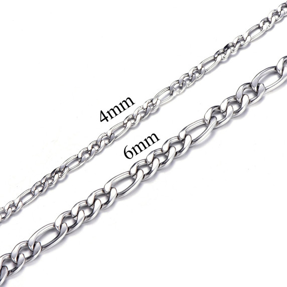 Gold Silver 4mm 6mm 316L Stainless Steel Figaro Link Hip Hop Chain Link Necklace