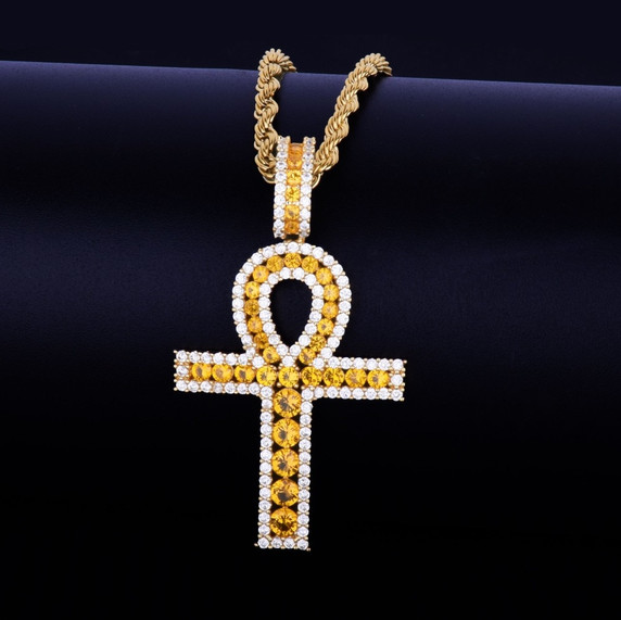 18k Rose Gold .925 Silver Key Of Life Ancient African Egyptian AAA Micro Pave Ankh Cross Pendant
