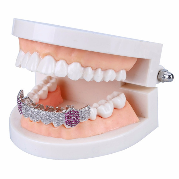 Micro Pave Iced Blinged Out Hip Hop Fang Bottom Teeth Candy Mouth Grillz