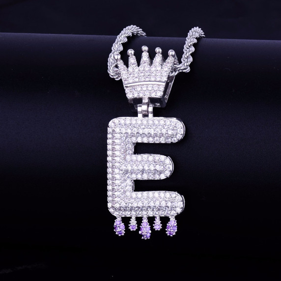 Purple Drip | Custom Ice Crown Bail Initial Letters Hip Hop Pendants