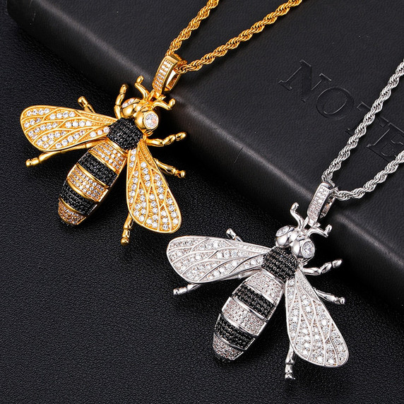 18k Gold 925 Silver Micro Pave Bee Pendant Chain Necklace