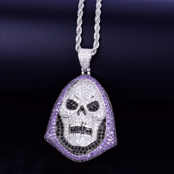 18k Gold .925 Silver Flooded Ice Skeletor Micro Pave Hip Hop  Pendant Chain Necklace