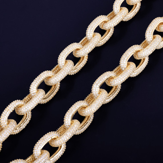 24k Gold .925 Silver 20mm AAA Flooded Iced Micro Pave Big Dog Heavy Hip Hop Chain Neckalce