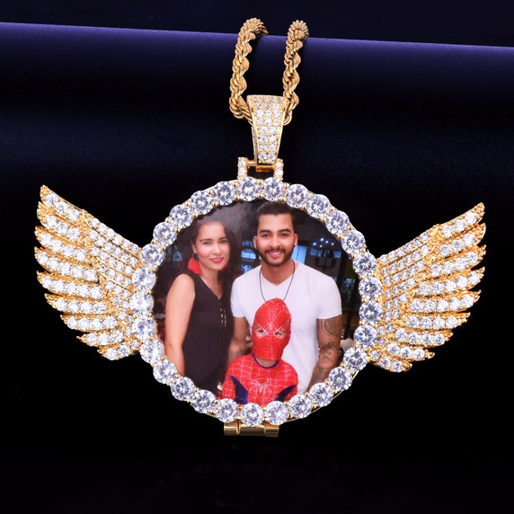 18k Gold Photo Angel Wings Picture Chain Necklace