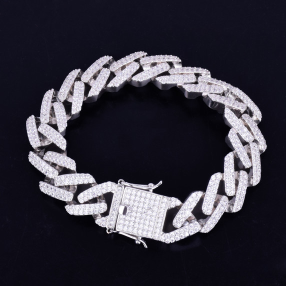 Micro Pave 14mm Square Link Miami Cuban Bracelet 14k Gold Silver