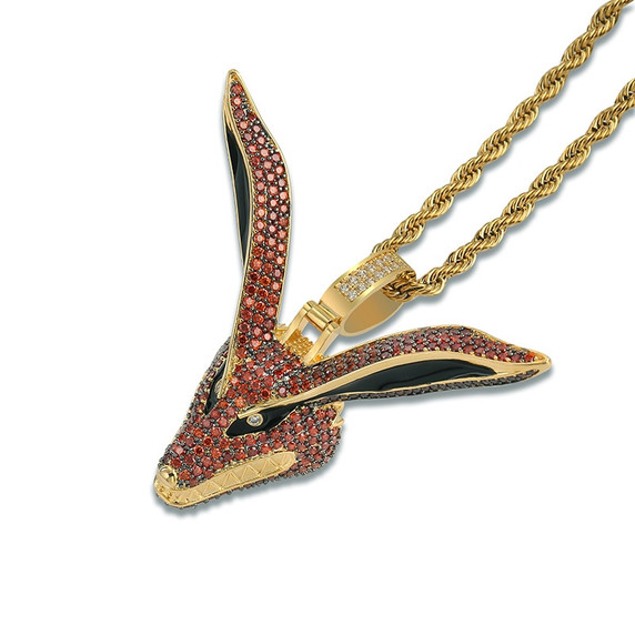 Hip Hop 14k Gold Naruto Kurama Fox Inspired Iced Pendant Simulate Diamond Chain Necklace