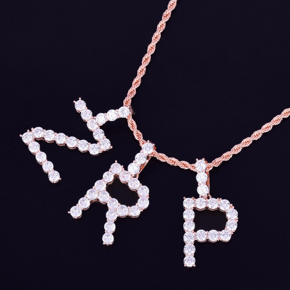 18k Gold .925 Silver Rose Gold AAA Cluster Stone Tennis Letters Hip Hop Chain Necklaces