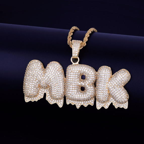 18k Gold AAA Micro Pave Custom Name Bubble Letter Hip Hop Pendants