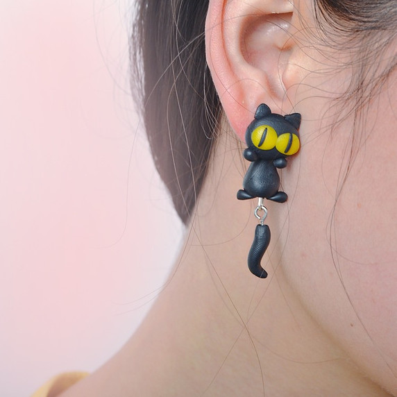Women's Fashion Handmade Cute Kitten Cartoon Animal Mario Fox Plant Stud Earrings 