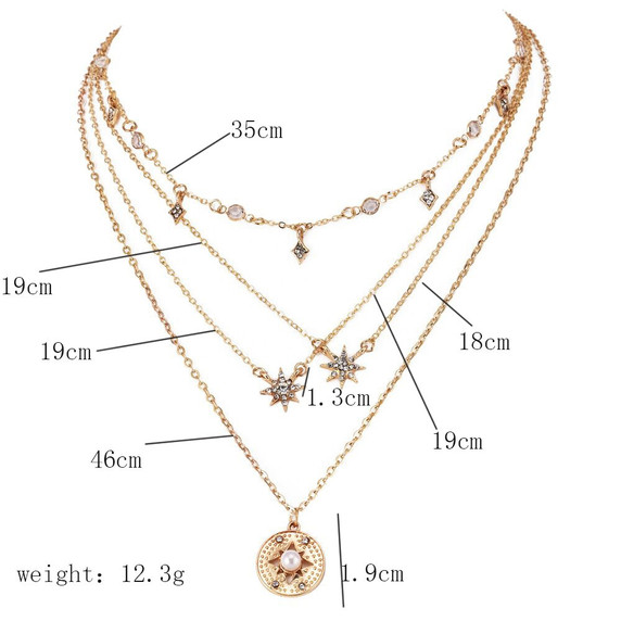 Bohemian Fashion Delicate Crystal Tassel Rhinestone Star Multilayer Gold Necklace Charm