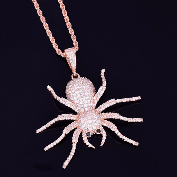 18k Gold .925 Silver Rose Gold AAA True Micro Pave Tarantula Spider Hip Hop Pendant