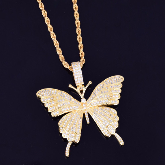 Rose Gold 14k .925 Silver Lab Diamond Micro Pave Beautiful Butterfly Chain Necklace