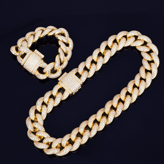 Miami Cuban Link 23mm 24k Gold Silver Rose Gold Hip Hop Chain Bracelet Set