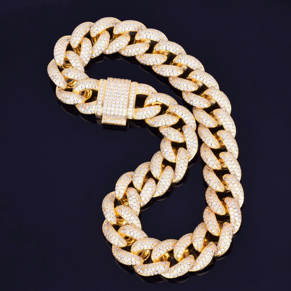 24k Gold Silver Rose Gold Micro Pave 23mm Miami Cuban Link Flooded Ice Bling Chain