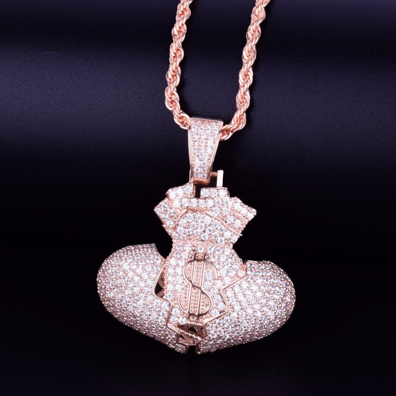 Rose Gold Money Bag Heart Pendant