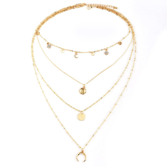 Crystal Stars Moon Tarot Symbol Boho Fashion Gold 4 Piece Necklace Set