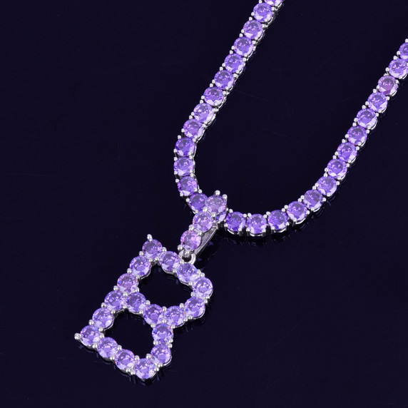 Hip Hop Purple Hazed Custom Tennis Letter Pendant Chain Necklace 