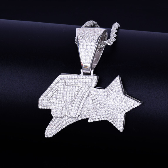 18k Gold .925 Silver Micro Pave Stone 47 Star Hip Hop AAA True Micro Pave Pendant Chain Necklace