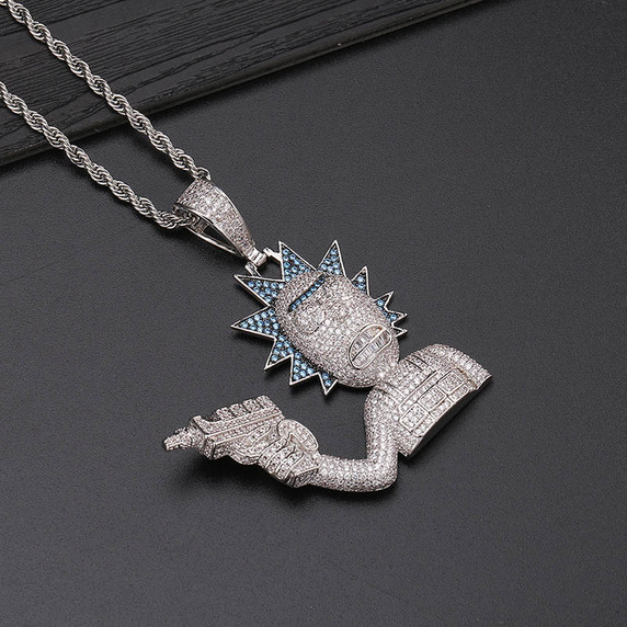 Iced AAA True Micro Pave  Gold Silver Morty Hip Hop Pendant Chain Necklace