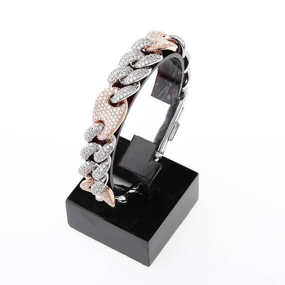 16mm Iced AAA Micro Pave Cuban Link Hip Hop Rose Gold Silver 14k Bracelet