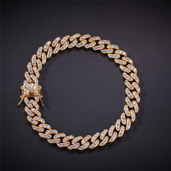 Hip Hop 10MM Iced AAA Micro Pave Stone Cuban Link 18k Gold .925 Silver Bracelet