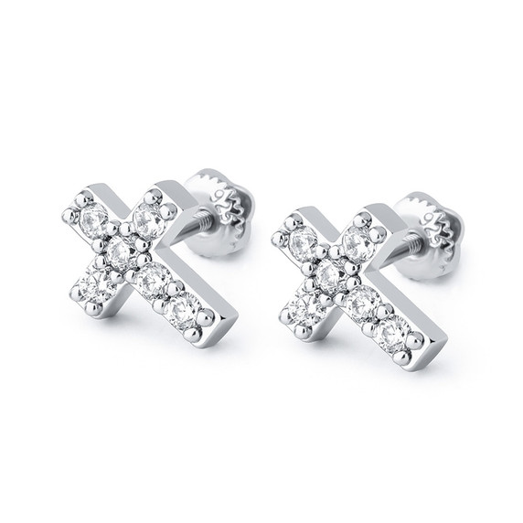 Solid .925 Sterling Silver Cross Earrings 