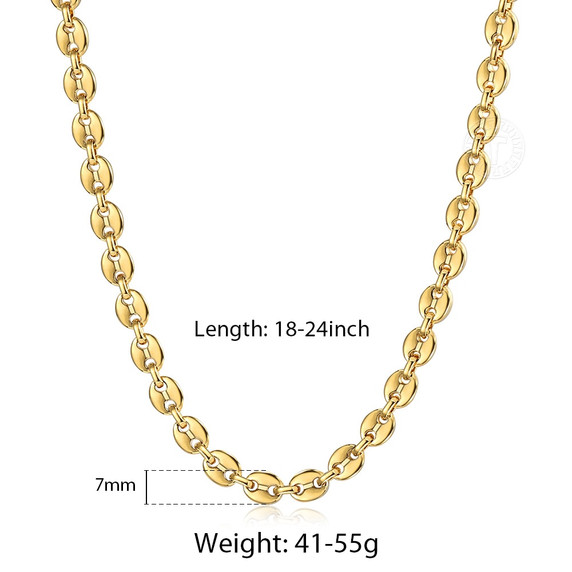 14k Gold Silver Titanium Stainless Steel G Link Coffee Bean Chain Necklace