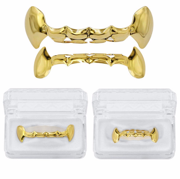 Gold Silver Rose Gunmetal Fang Slim Grillz Top Bottom Set