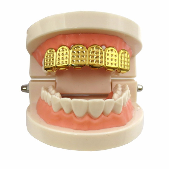 Silver Gold 6 Tooth Diamond Cut Top Hip Hop Grill