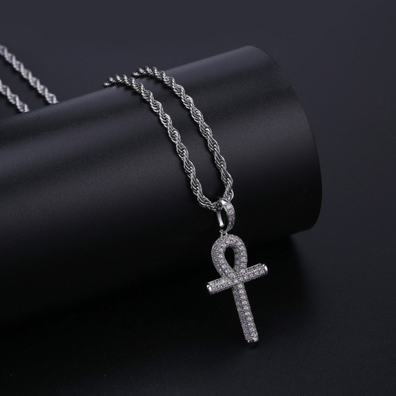 AAA Micro Pave 14k Gold Silver Hip Hop Key Of Life Original Ankh Cross Pendant Chain Necklaces