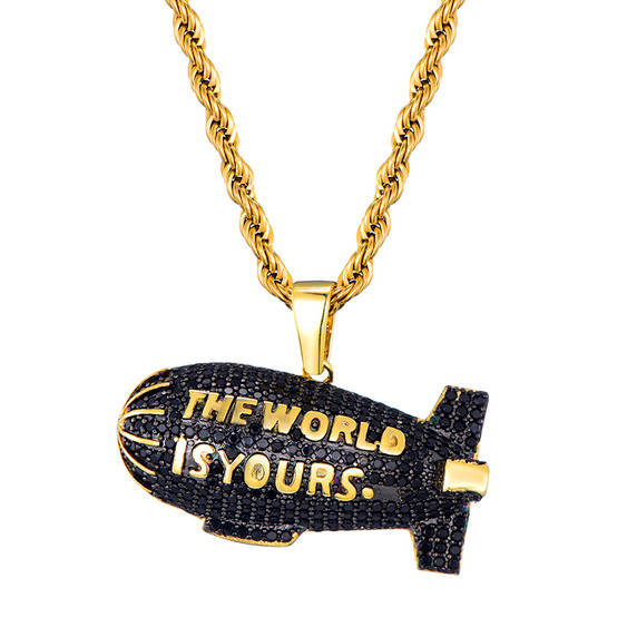 THE WORLD IS YOURS Scarface Blimp 18k Gold AAA Micro Pendant Chain Necklace