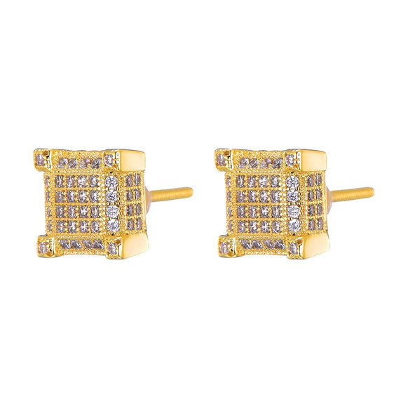 AAA Micro Pave Flooded Ice Square Cut Hip Hop Earrings