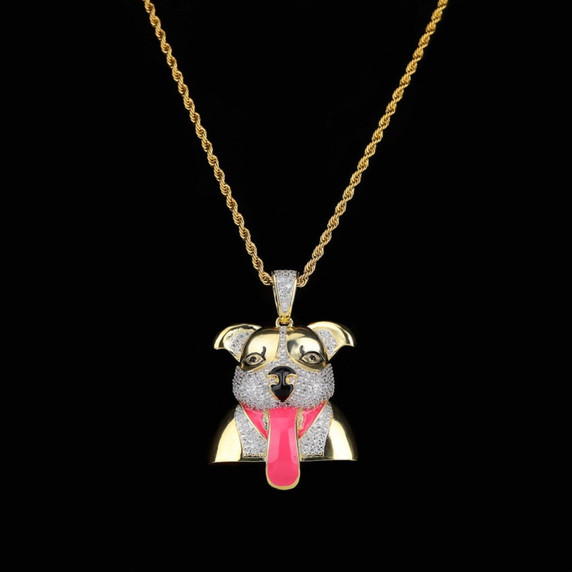 18k Gold Hip Hop Jewelry Duck Hunt AAA Micro Pave Hip Hop Dog Pendant Chain Necklace