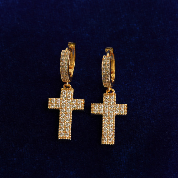 Bling True AAA Micro Pave Stone Cross Crucifix Hip Hop Earrings