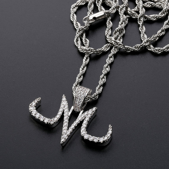 Custom AAA Micro Pave Majin 18k Gold Platinum Pendant Chain Necklace 